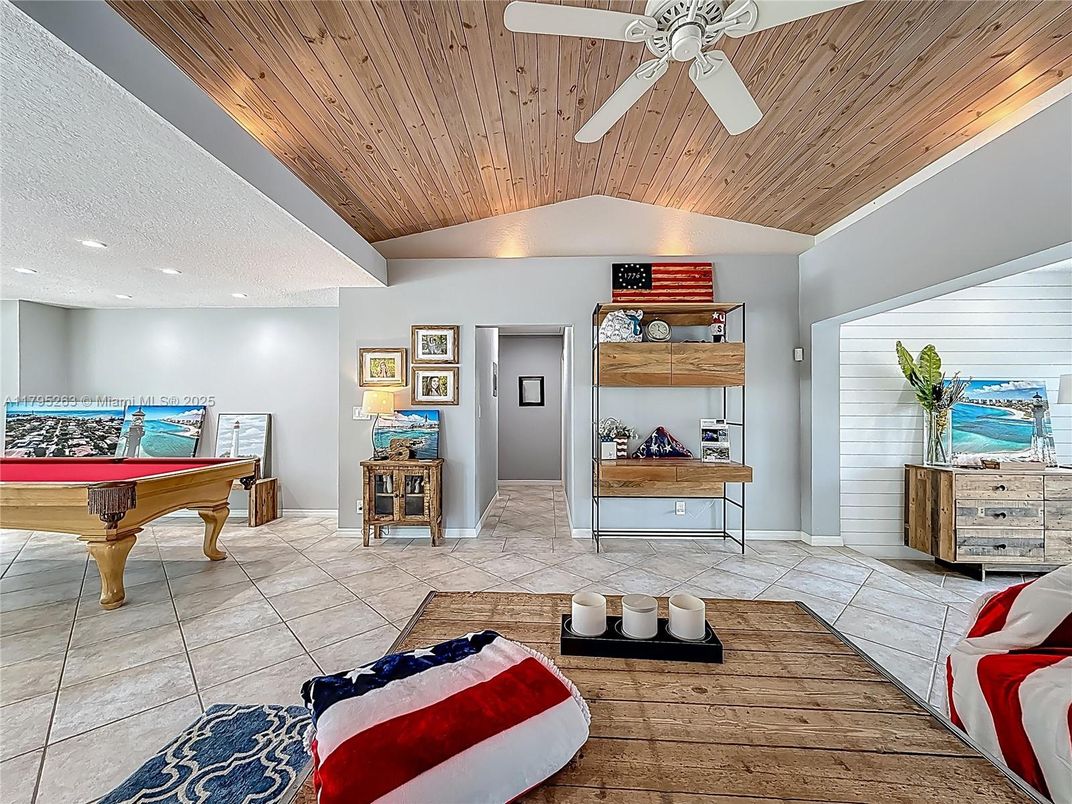 Billiard Table, Game Room, Interior, Recessed Lighting, Wooden Ceilings