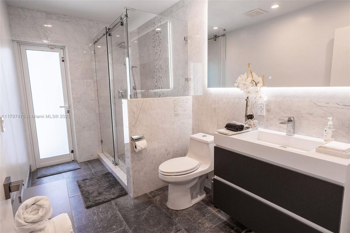 Bathroom, Glass Shower, Interior, Recessed Lighting