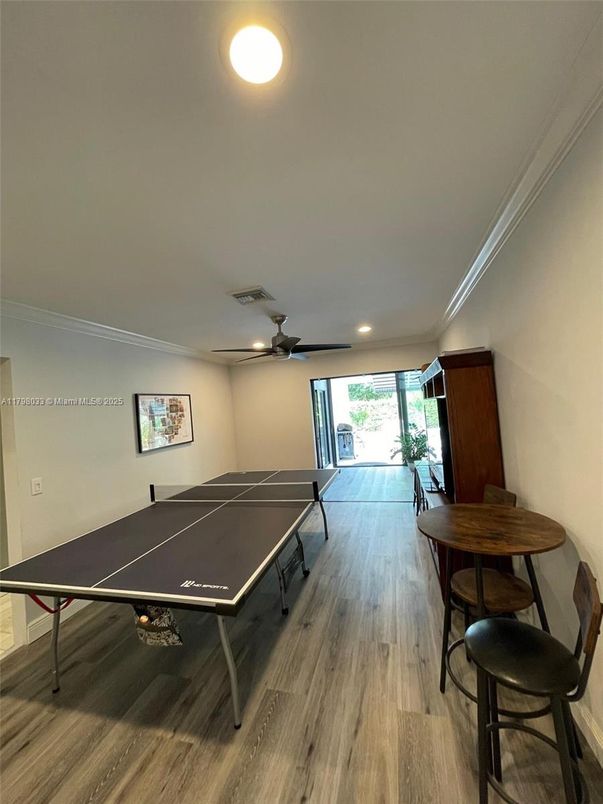 Game Room, Interior, Recessed Lighting, Wood Texture Flooring