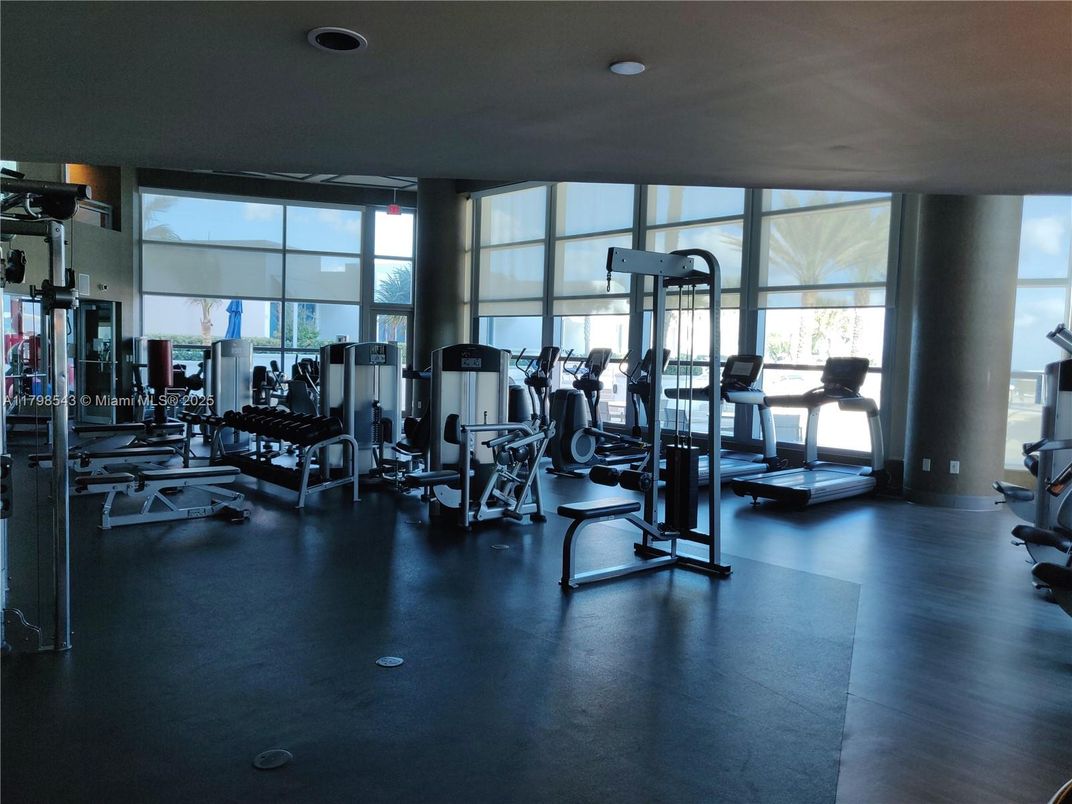 Fitness Equipment, Gym, Interior, Recessed Lighting, Wood Texture Flooring