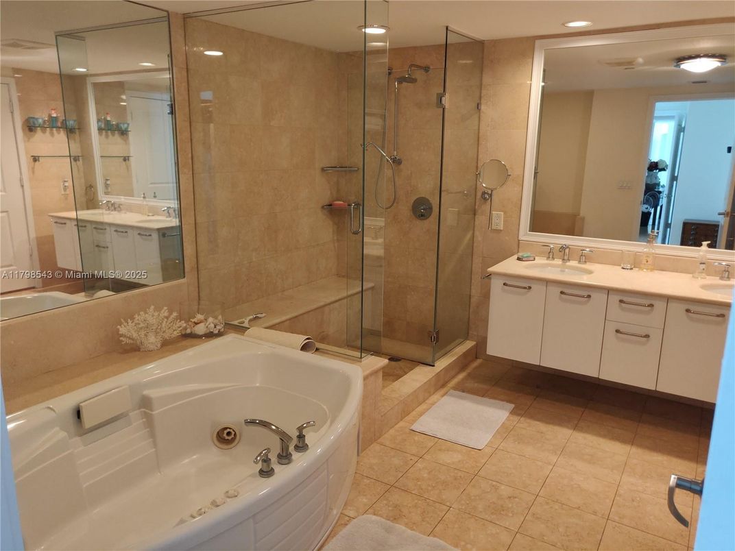 Bathroom, Dual Sink Vanities, Glass Shower, Interior, Recessed Lighting