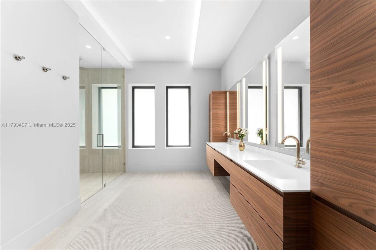 Bathroom, Dual Sink Vanities, Glass Shower, Interior, Recessed Lighting