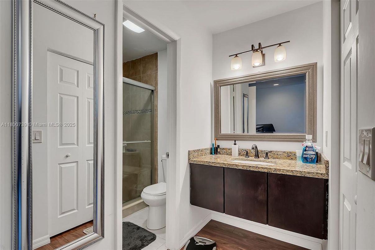 Bathroom, Glass Shower, Interior, Wood Texture Flooring