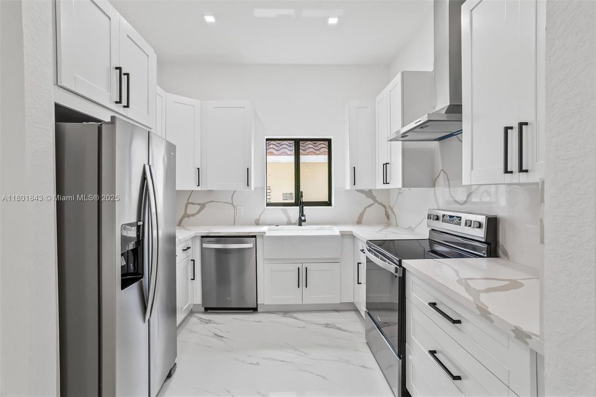 Interior, Kitchen, Marble, Recessed Lighting, Stainless Steel Appliances