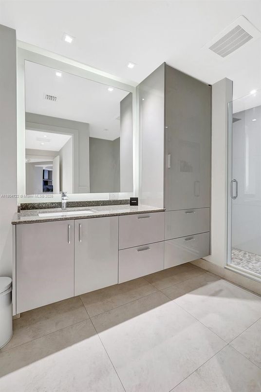 Bathroom, Dual Sink Vanities, Glass Shower, Interior, Recessed Lighting