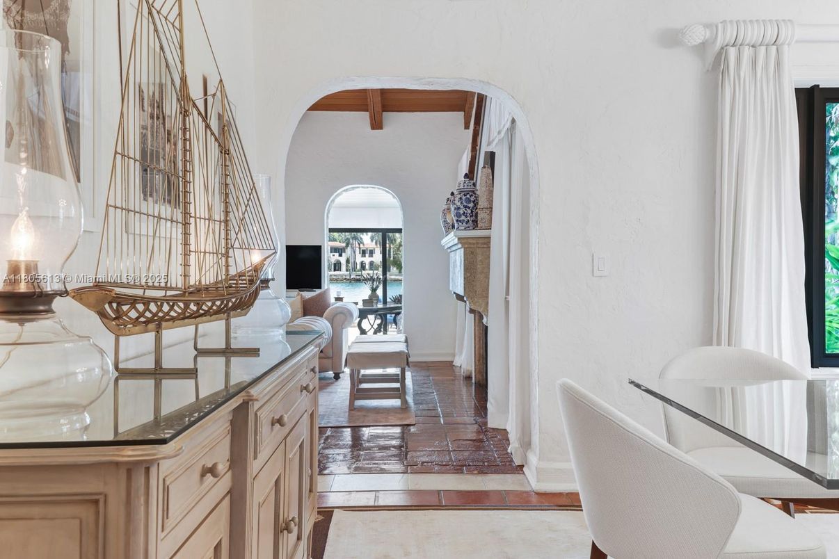 Fireplace, Interior, Water, Wooden Beams