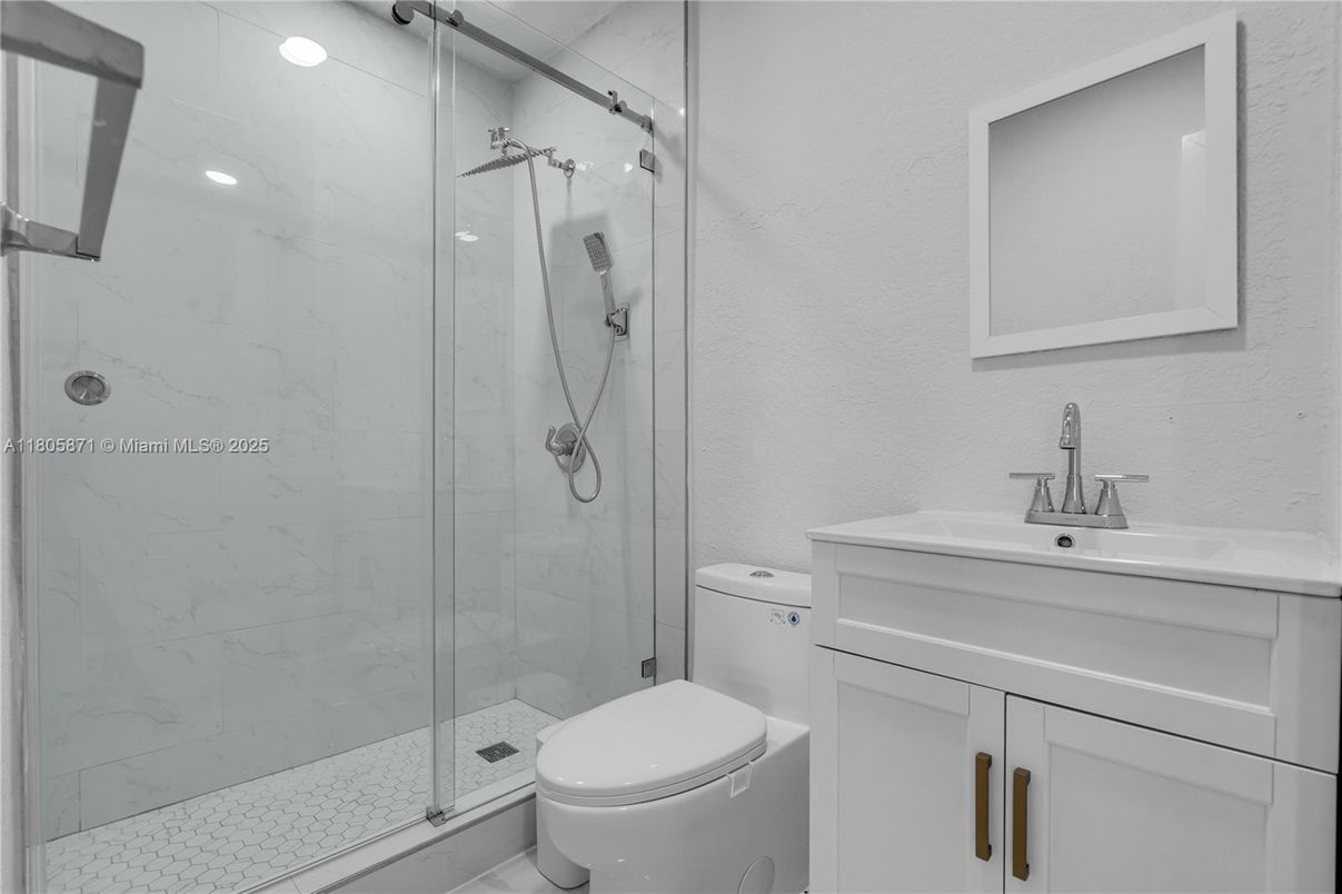 Bathroom, Glass Shower, Interior, Marble Walls, Recessed Lighting
