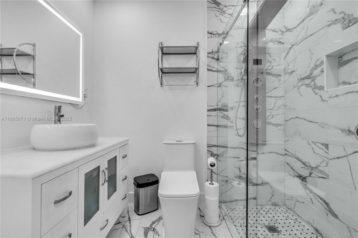 Bathroom, Glass Shower, Interior, Marble Walls