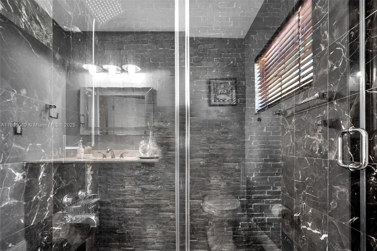 Bathroom, Glass Shower, Interior, Stone Walls