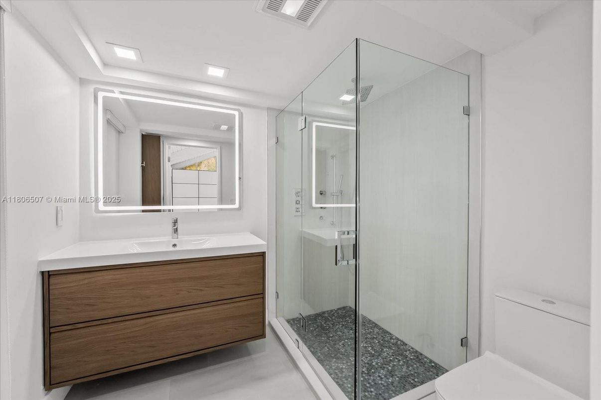 Bathroom, Glass Shower, Interior, Recessed Lighting