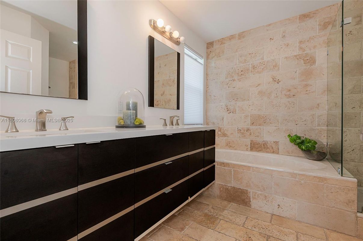 Bathroom, Dual Sink Vanities, Interior, Stone Walls