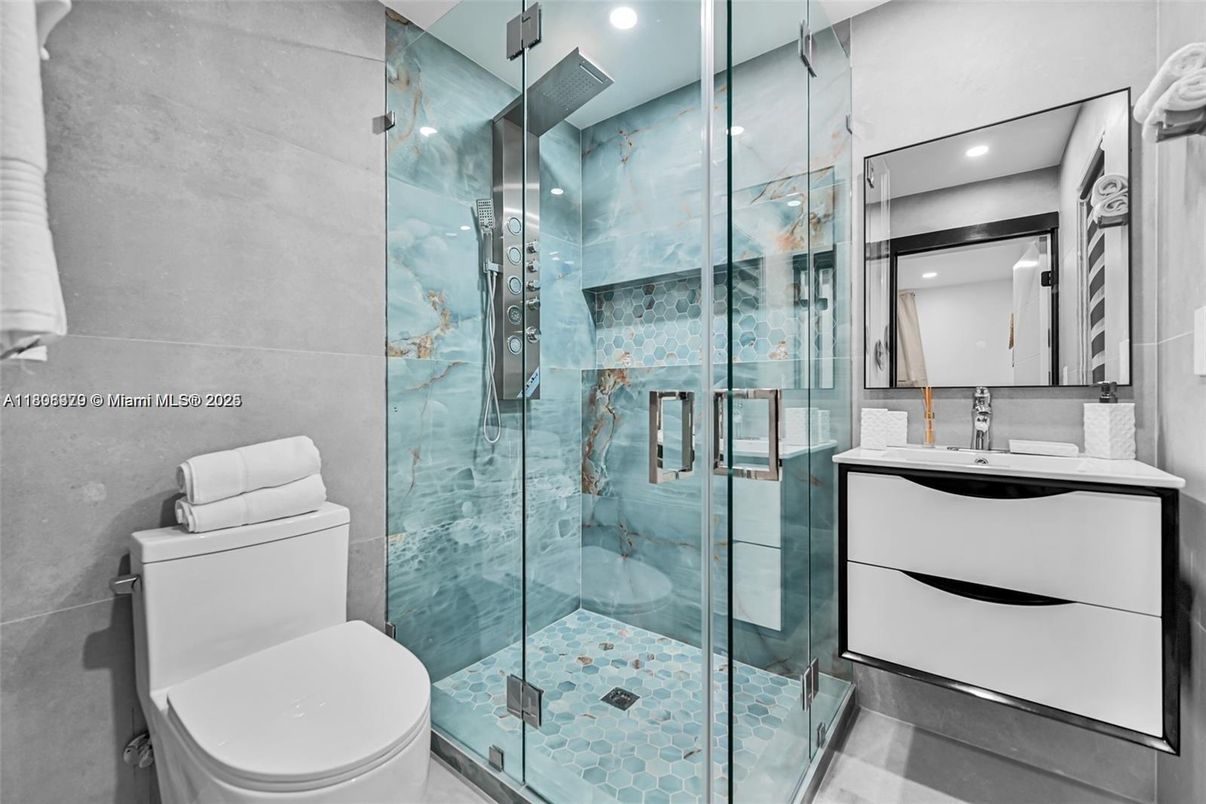 Bathroom, Glass Shower, Interior, Recessed Lighting