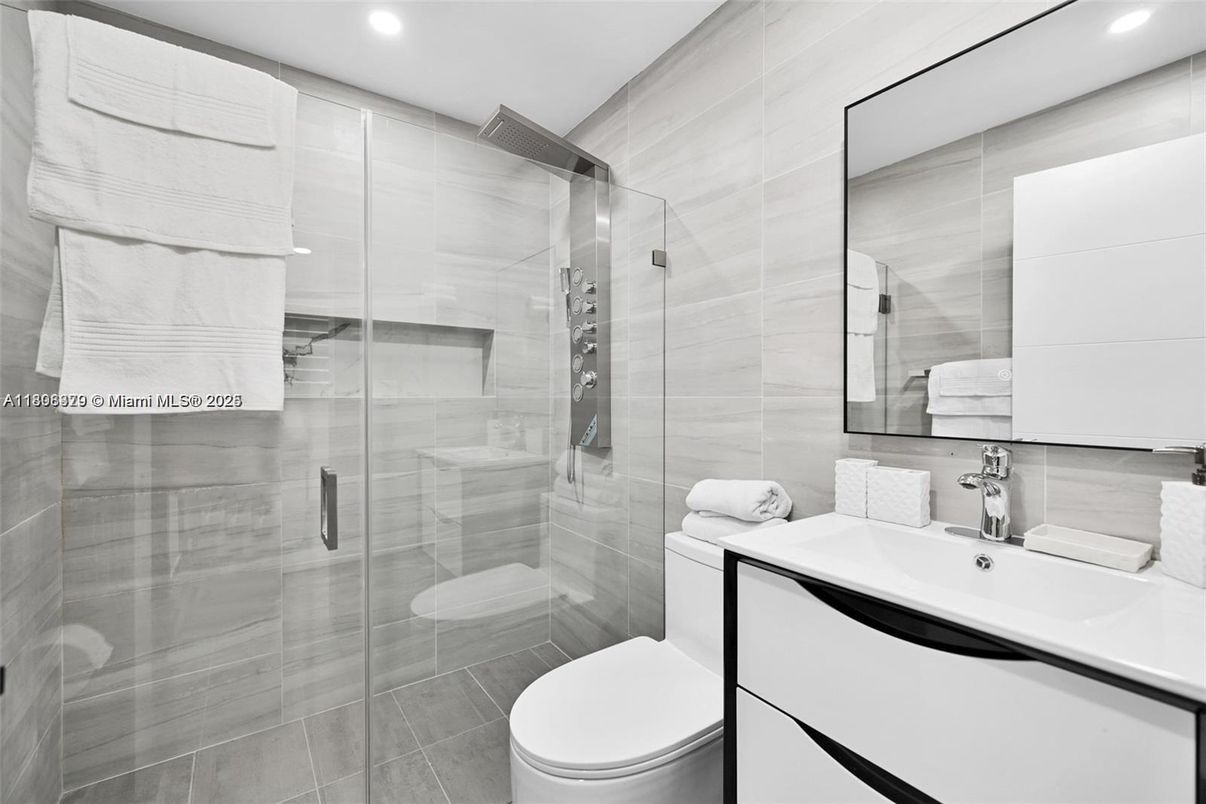 Bathroom, Glass Shower, Interior, Recessed Lighting