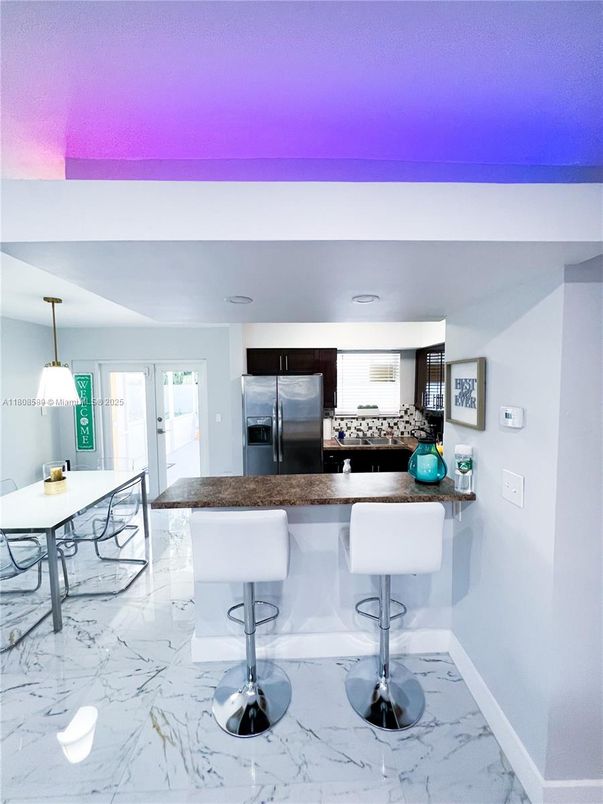 Interior, Kitchen, Marble, Pendant Lights, Stainless Steel Appliances