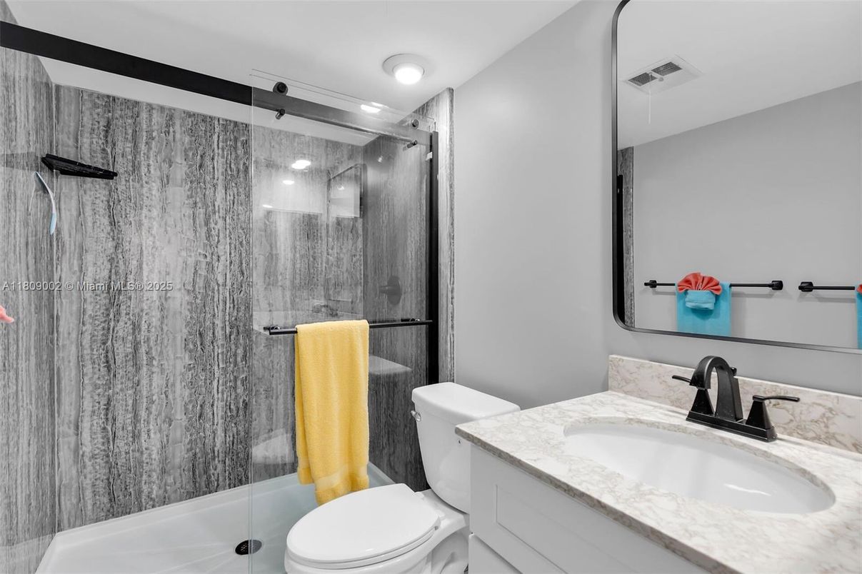 Bathroom, Glass Shower, Interior, Recessed Lighting