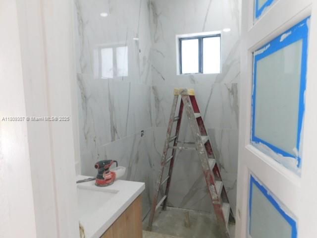 Bathroom, Glass Shower, Interior, Marble Walls, Recessed Lighting