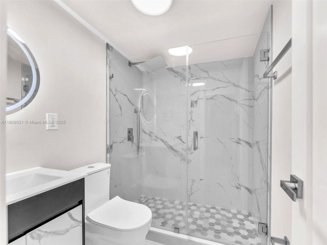 Bathroom, Glass Shower, Interior, Marble Walls