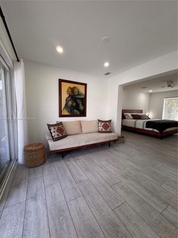 Bedroom, Interior, Recessed Lighting, Wood Texture Flooring