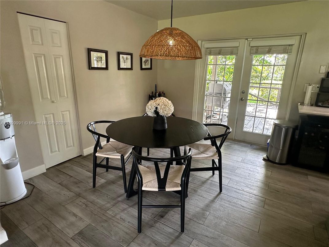 Dining room, Interior, Pendant Lights, Wood Texture Flooring
