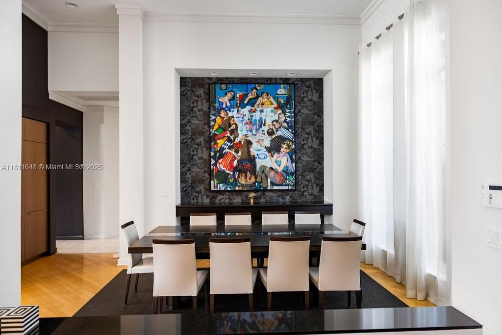 Dining room, Interior, Recessed Lighting, Wood Texture Flooring