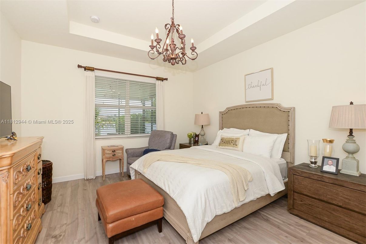 Bedroom, Chandelier, Interior, Wood Texture Flooring