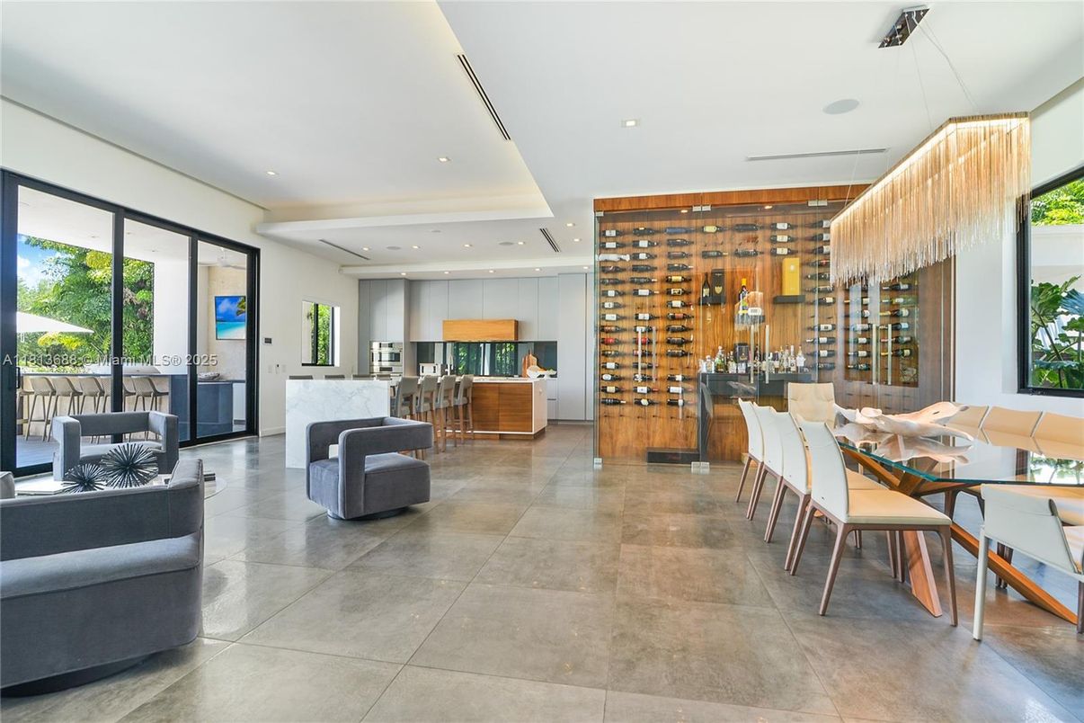 Dining room, Interior, Kitchen, Living room, Recessed Lighting, Wine Storage