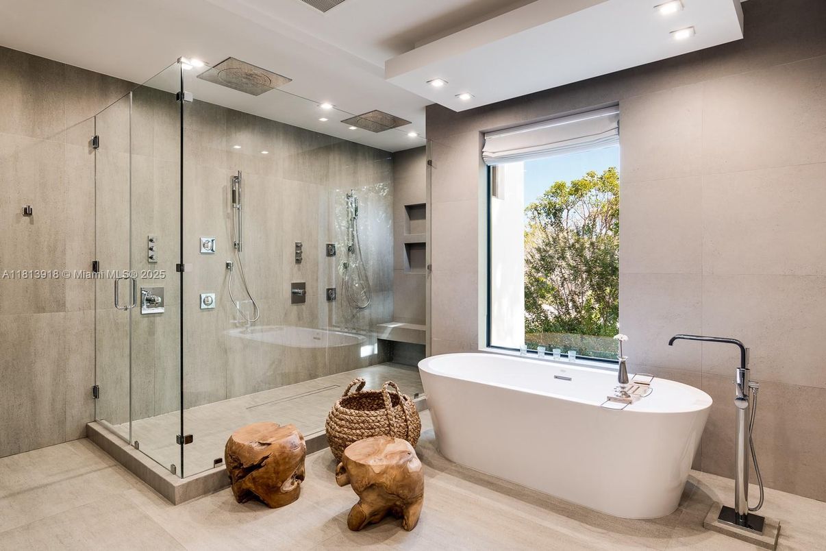 Bathroom, Free Standing Baths, Glass Shower, Interior, Recessed Lighting