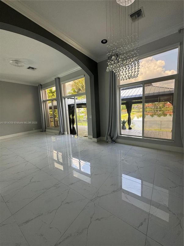 Empty room, Interior, Marble, Pendant Lights