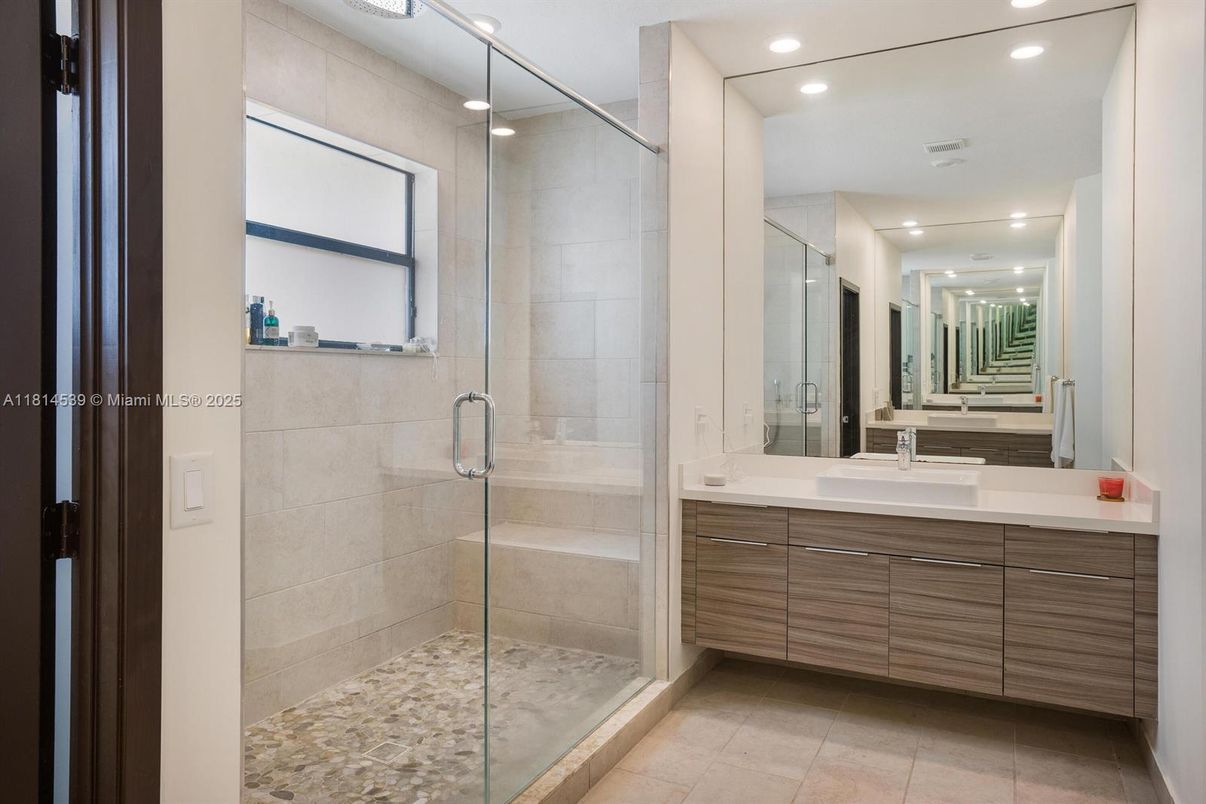 Bathroom, Dual Sink Vanities, Glass Shower, Interior, Recessed Lighting