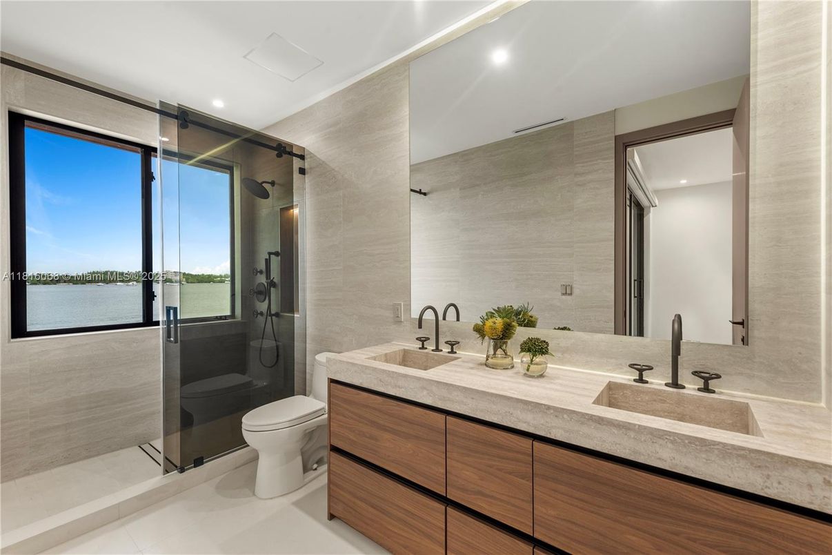 Bathroom, Dual Sink Vanities, Glass Shower, Interior, Recessed Lighting, Water