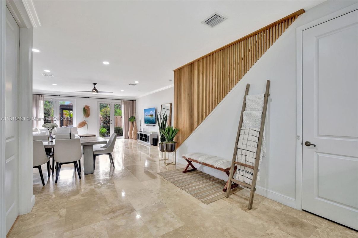 Dining room, Fireplace, Interior, Recessed Lighting