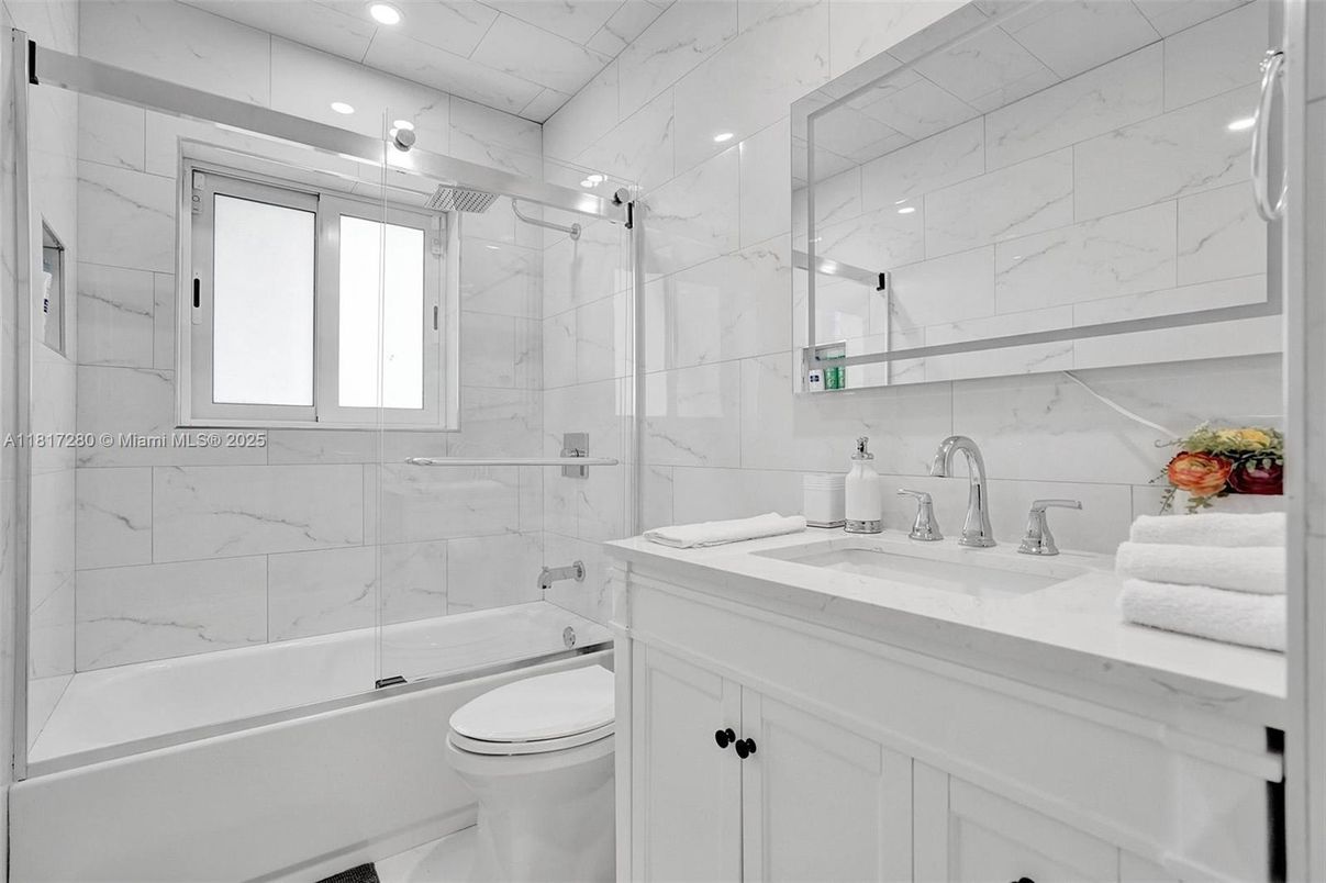 Bathroom, Glass Shower, Interior, Marble Walls, Recessed Lighting