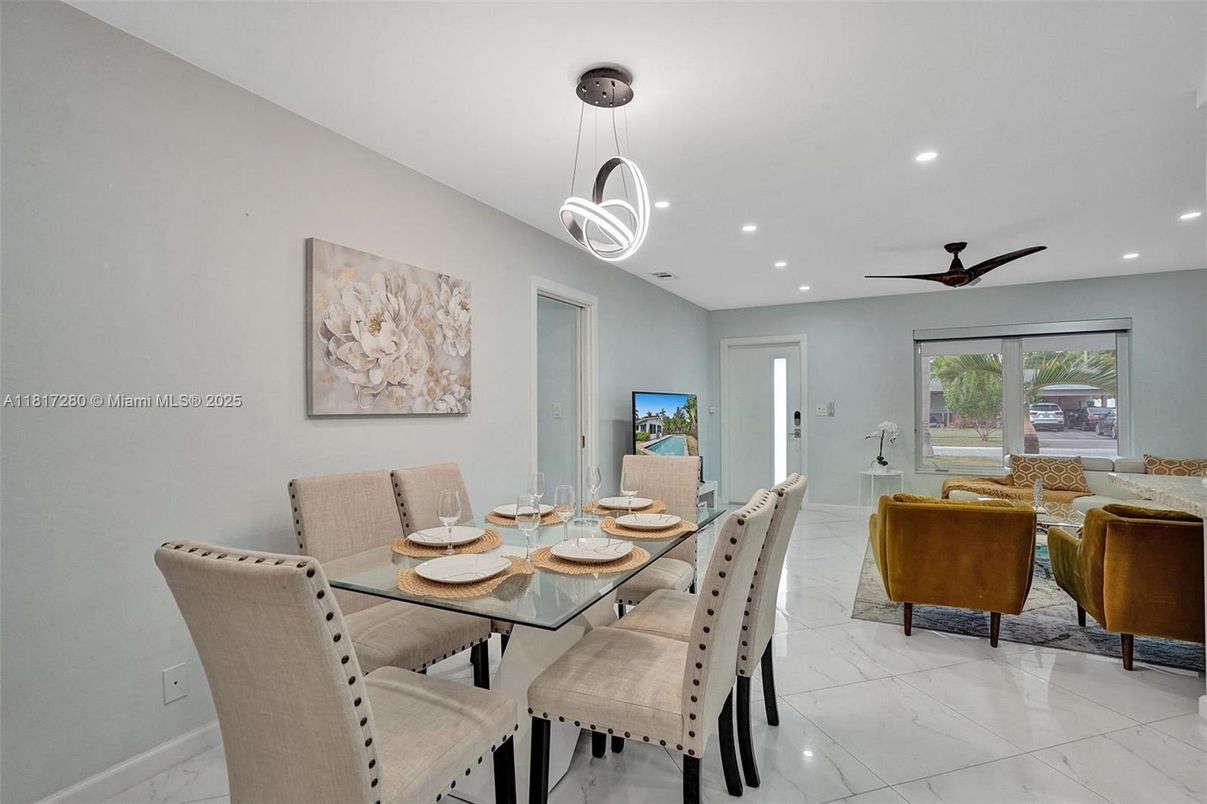 Dining room, Interior, Marble, Pendant Lights, Recessed Lighting