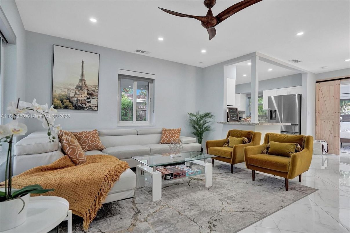 Interior, Kitchen, Living room, Marble, Recessed Lighting, Stainless Steel Appliances