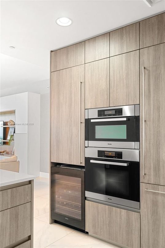 Interior, Kitchen, Marble, Recessed Lighting, Stainless Steel Appliances