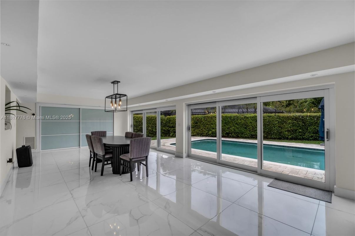 Dining room, Interior, Marble, Pendant Lights, Pool, Water