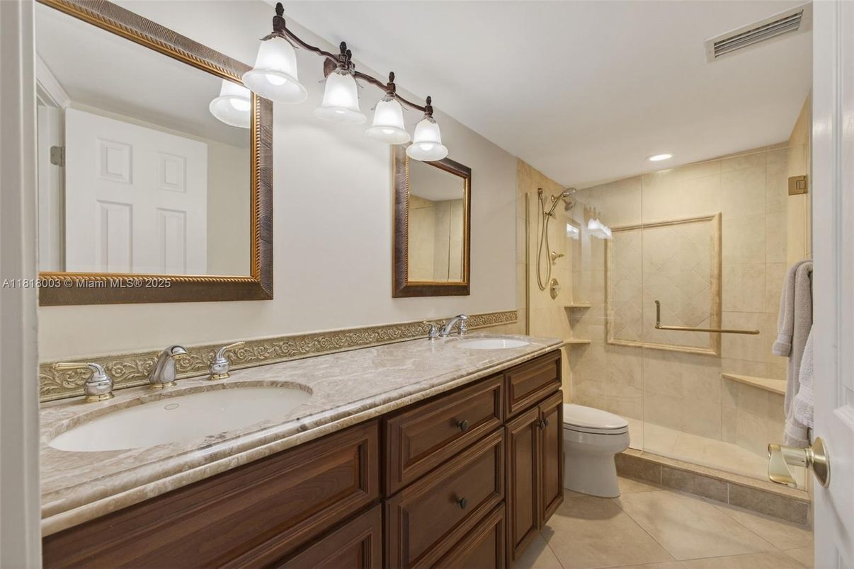 Bathroom, Dual Sink Vanities, Glass Shower, Interior, Recessed Lighting