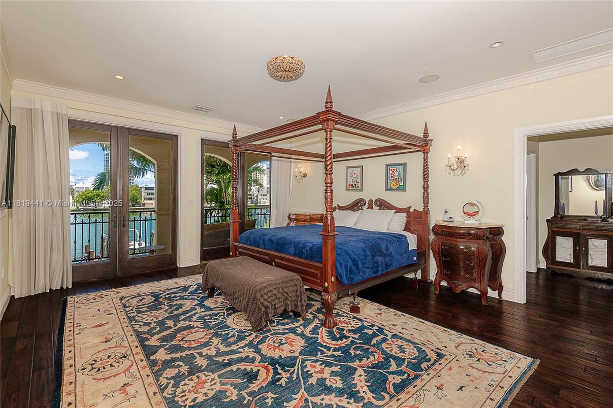 Bedroom, Chandelier, Interior, Recessed Lighting, Wood Texture Flooring