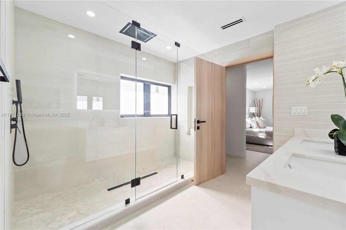 Bathroom, Dual Sink Vanities, Glass Shower, Interior, Recessed Lighting