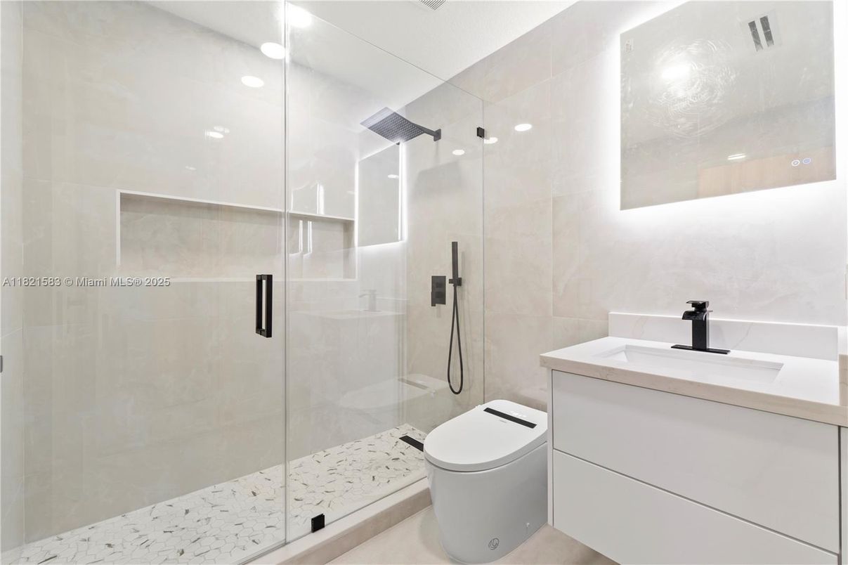 Bathroom, Glass Shower, Interior, Recessed Lighting
