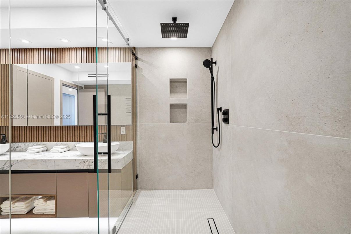 Bathroom, Glass Shower, Interior, Recessed Lighting