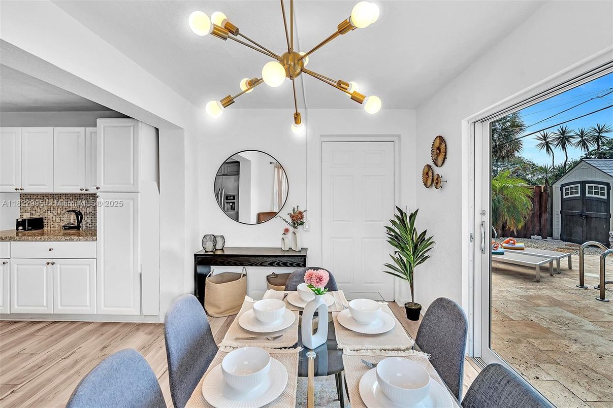 Dining room, Interior, Pendant Lights, Wood Texture Flooring