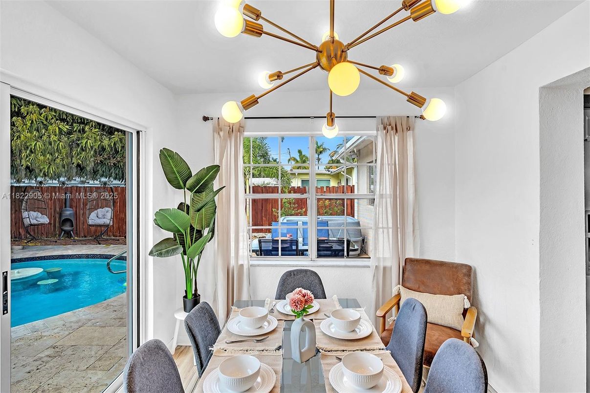 Dining room, Interior, Pendant Lights, Pool