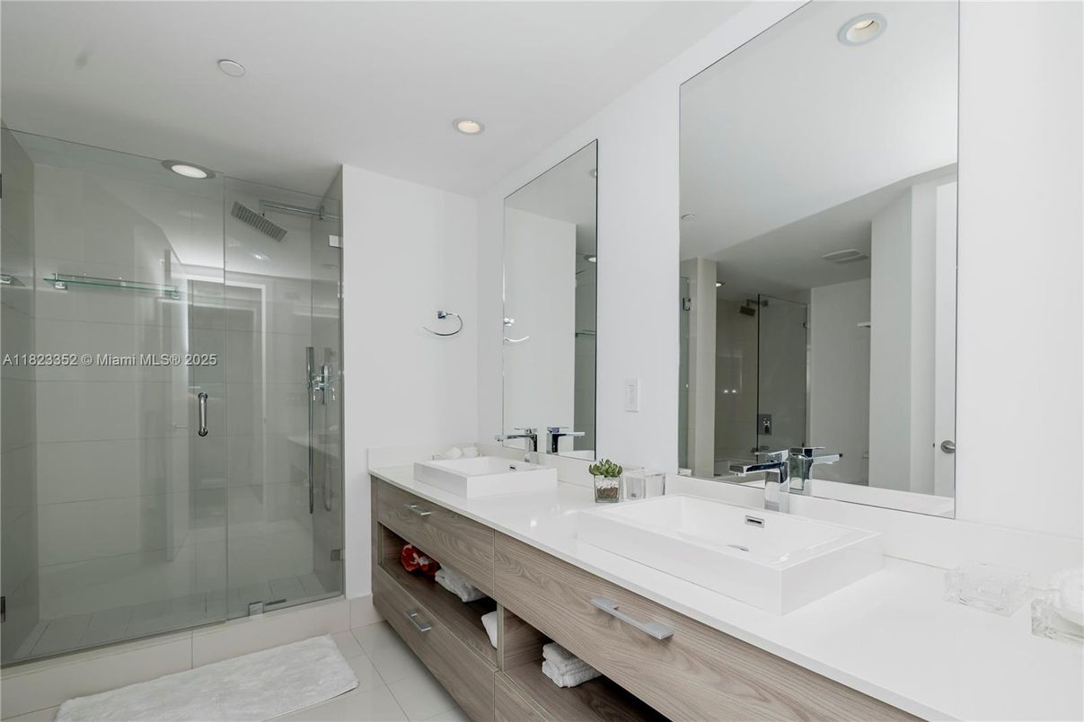 Bathroom, Dual Sink Vanities, Glass Shower, Interior, Recessed Lighting
