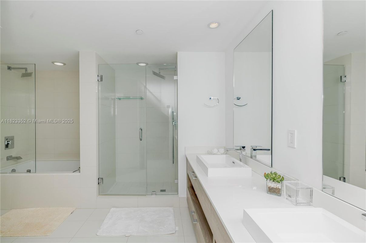 Bathroom, Dual Sink Vanities, Glass Shower, Interior, Recessed Lighting