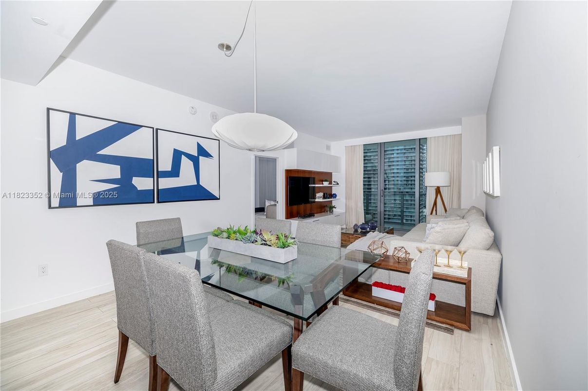Dining room, Interior, Living room, Pendant Lights, Wood Texture Flooring