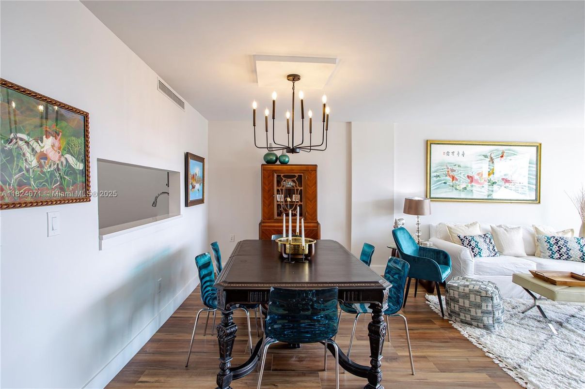 Dining room, Interior, Living room, Pendant Lights, Wood Texture Flooring