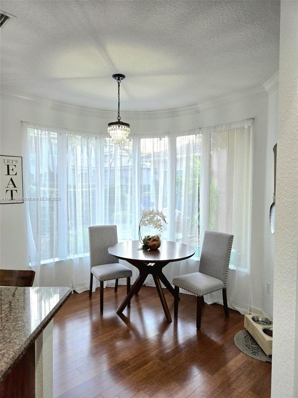 Chandelier, Dining room, Interior, Wood Texture Flooring