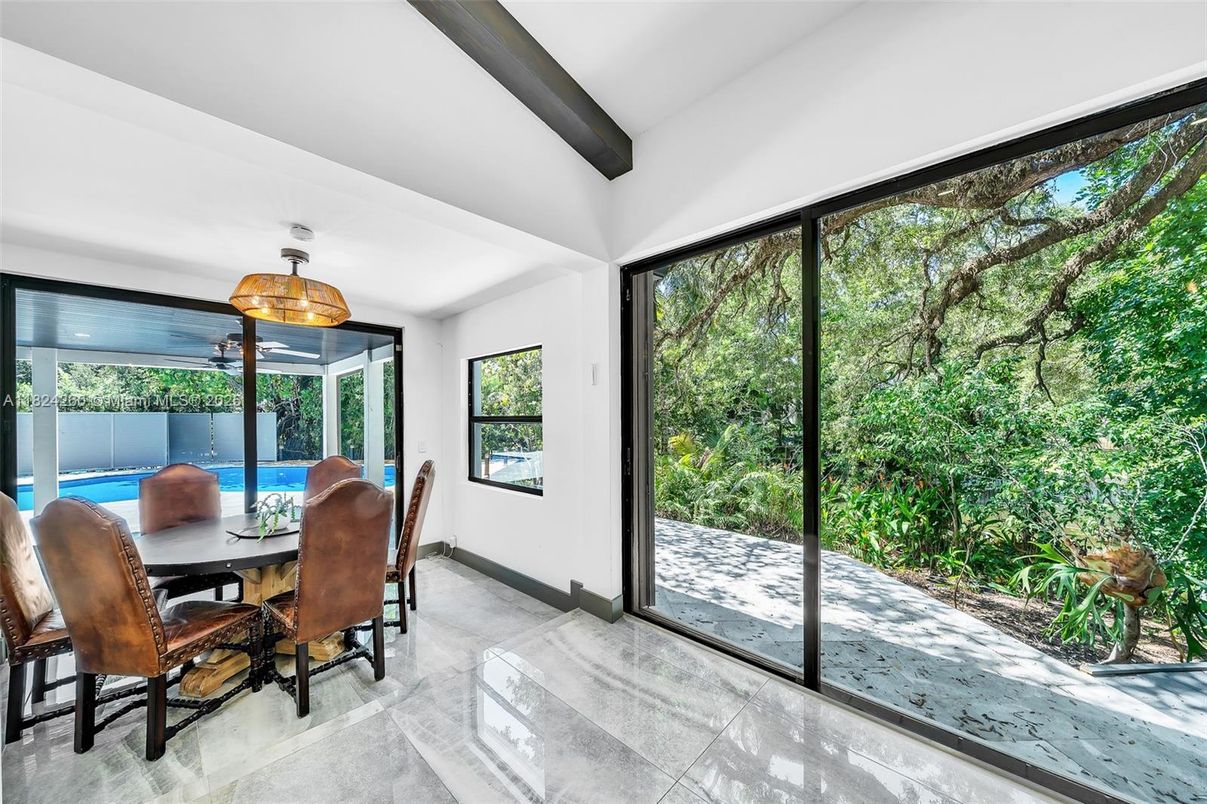 Dining room, Interior, Pool, Sun Room, Wooden Beams