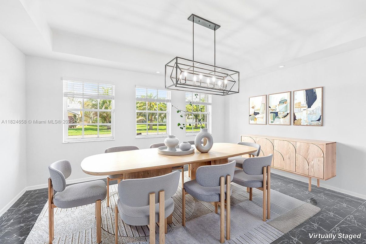 Dining room, Interior, Marble, Pendant Lights, Recessed Lighting